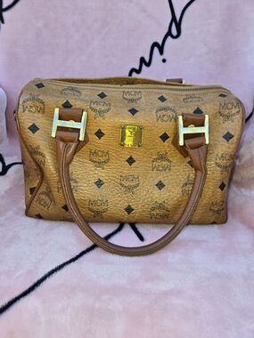 MCM Cognac Visetos Boston Satchel Bag